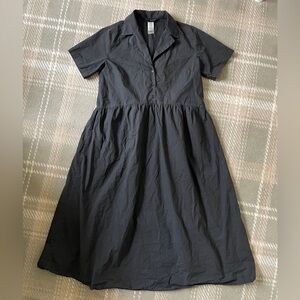 SOLD! Know One Cares 100% cotton black notch collar midi shirt dress L